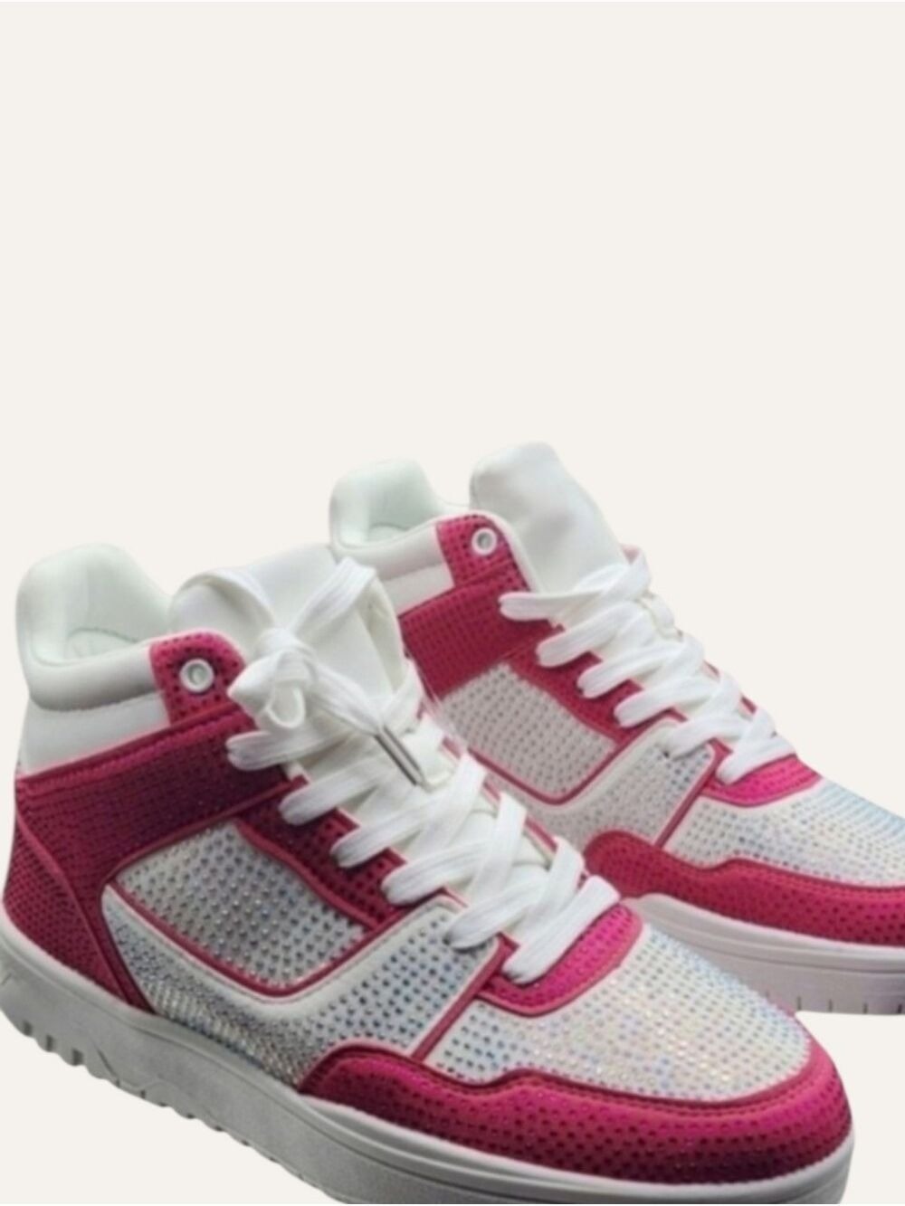 ✨Sparkly Pink Rhinestone High Top Sneakers Sz 8.5 Y2K Streetwear Festival✨